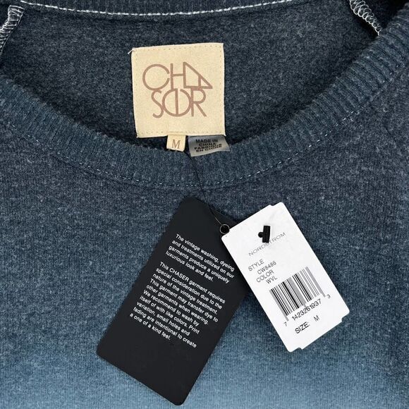 New Chaser Women US M Sweatshirt Ruched Sleeves Cozy Pullover White Gray Sweater - Picture 7 of 9